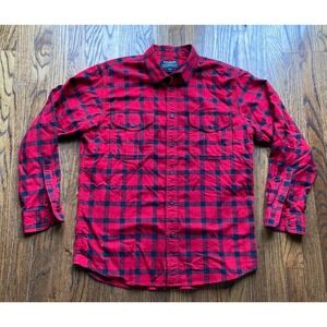 Filson Alaskan Guide Shirt Mens Medium Red Plaid Flannel Lightweight Long Sleeve